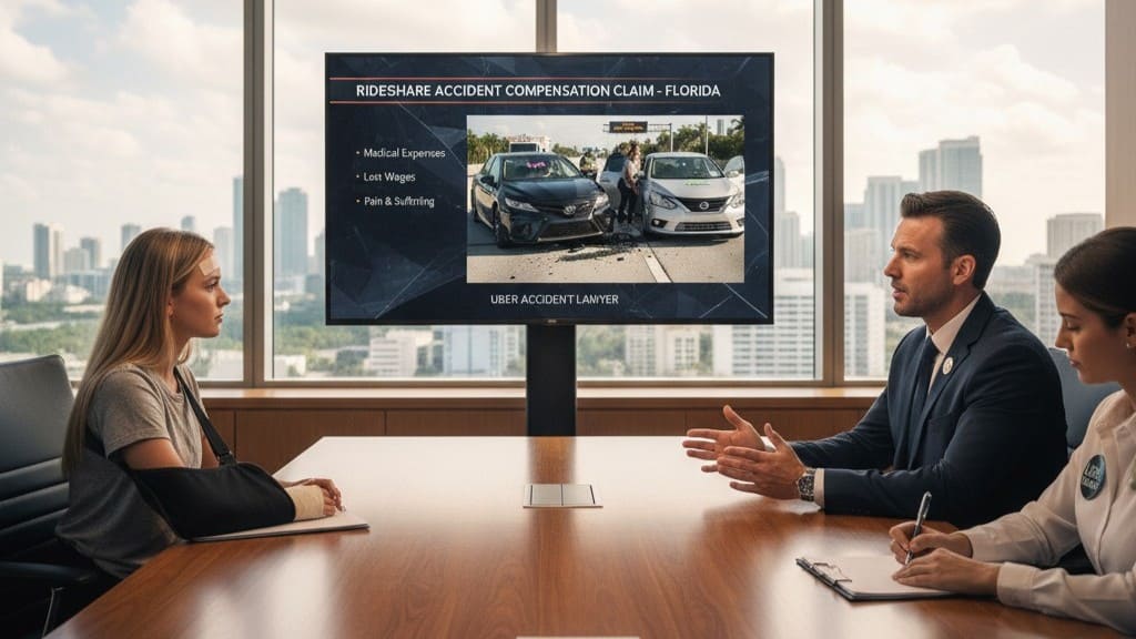 Rideshare accident injury victim represented by Uber accident lawyer or Lyft accident lawyer in Florida for personal injury compensation.